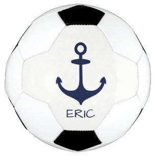Personalised Navy Blue Nautical Anchor Soccer Ball