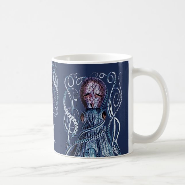 Personalised  Navy Blue Nautical Octopus Coffee Mug (Right)