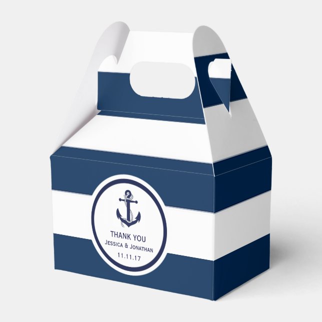 Personalised Navy Blue Nautical Wedding Favour Box (Front Side)