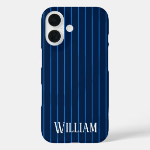 Personalised navy blue pinstripes iPhone 16 case