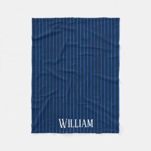 Personalised navy blue pinstripes fleece blanket