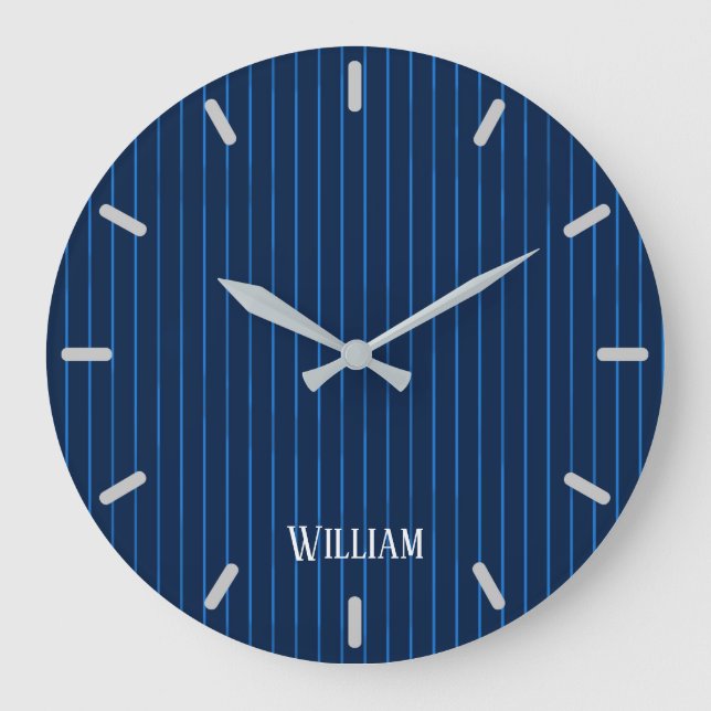 Personalised navy blue pinstripes large clock (Front)