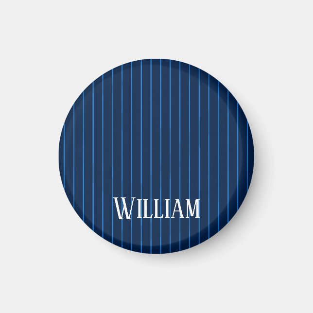 Personalised navy blue pinstripes magnet (Front)