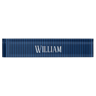 Personalised navy blue pinstripes nameplate
