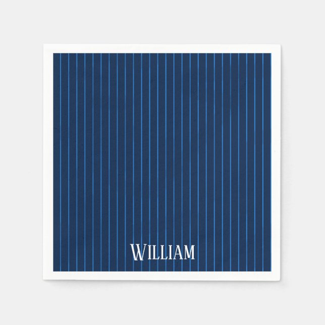 Personalised navy blue pinstripes napkin (Front)