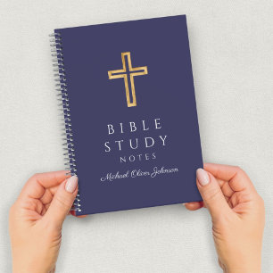 Personalised Navy Blue Religious Cross Notebook