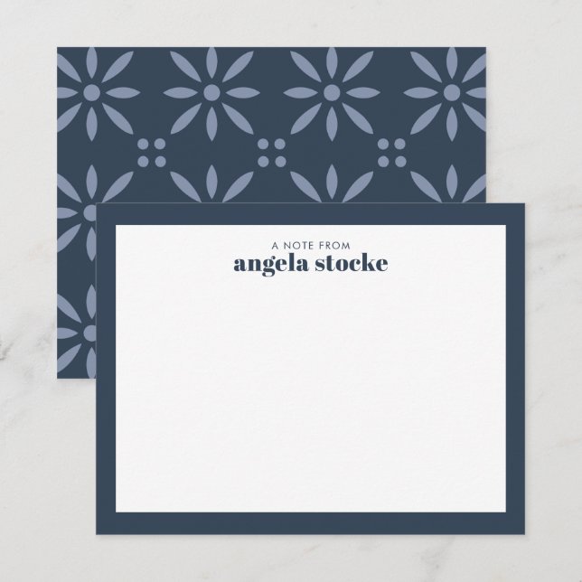 Personalised Navy Blue Retro Flower Card (Front/Back)