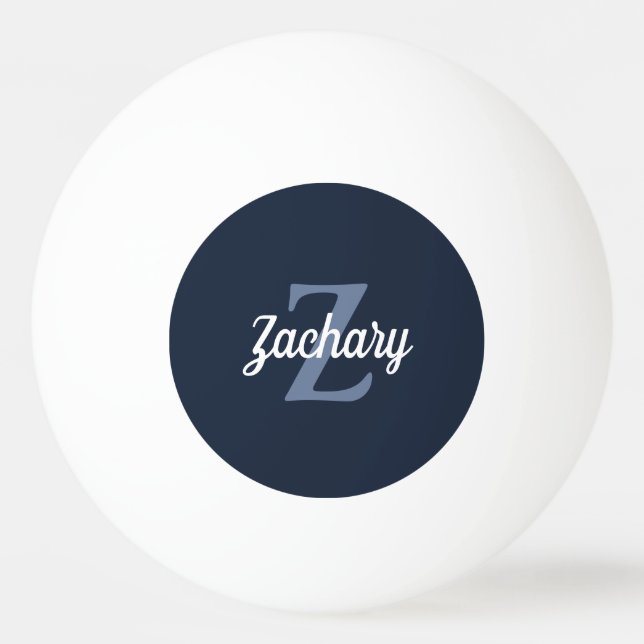 Personalised Navy Blue Retro Monogram Ping Pong Ball (Front)