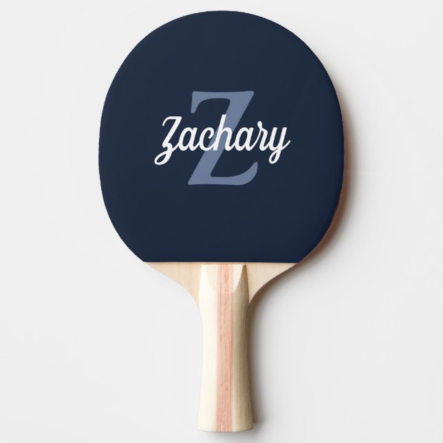 Personalised Navy Blue Retro Monogram Ping Pong Paddle (Front)