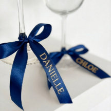 Personalised Navy Blue Ribbon with Gold Name Text