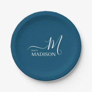 Personalised Navy Blue Signature Family Name Paper Plate