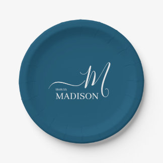Personalised Navy Blue Signature Family Name Paper Plate