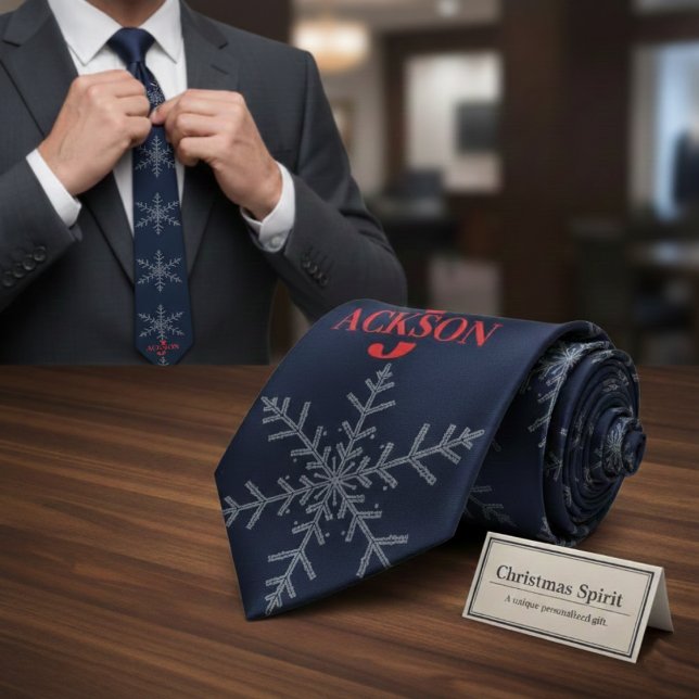 Personalised Navy Blue Snowflake Christmas Gift Tie (Creator Uploaded)