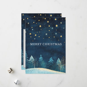 Personalised Navy Blue Snowy Night Sky Christmas  Holiday Card