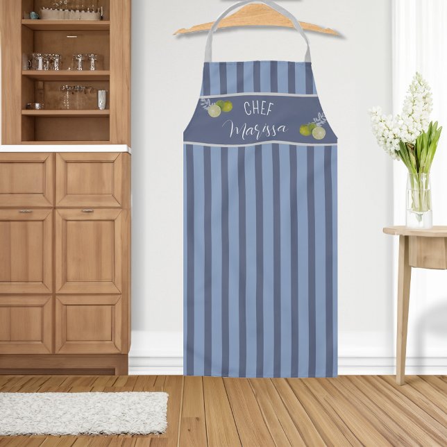Personalised Navy Blue Striped Chef Apron (Personalized Navy Blue Striped Chef Apron)