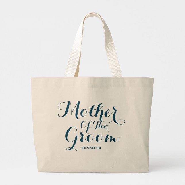 Personalised Navy blue wedding mother of the groom Large Tote Bag (Back)