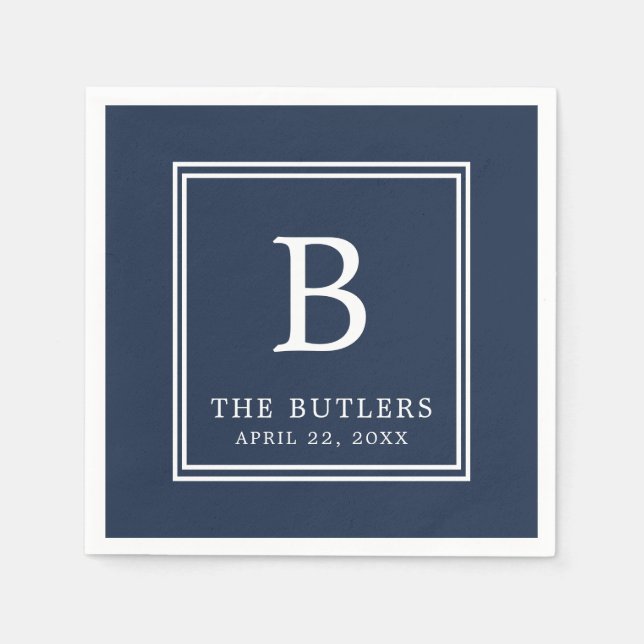 Personalised Navy Blue Wedding Paper Napkins (Front)