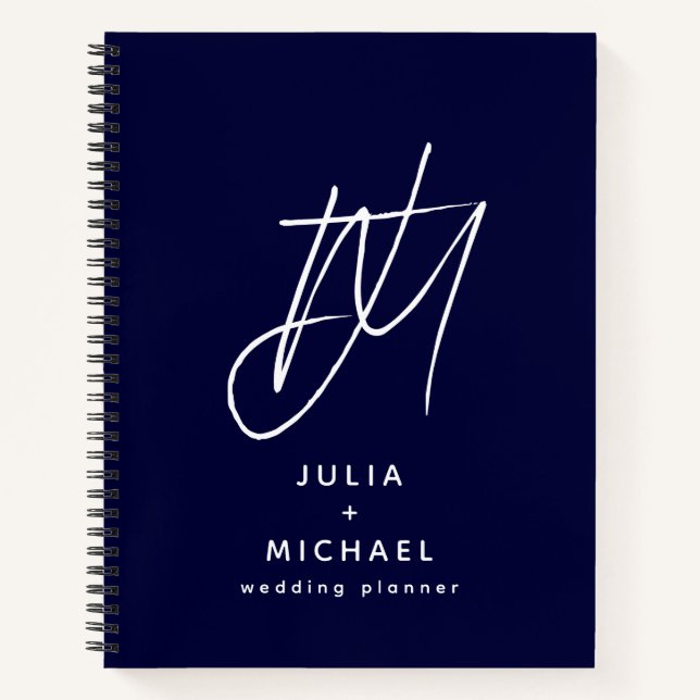 Personalised Navy Blue Wedding Planner Checklist Notebook (Front)