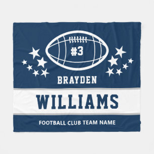 Personalised Navy BlueWhite Football Player Name Fleece Blanket