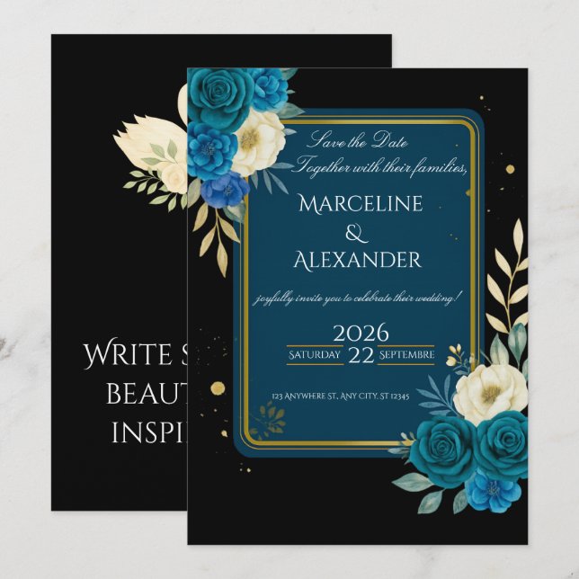  Personalised Navy & Blush Floral Invitation (Front/Back)