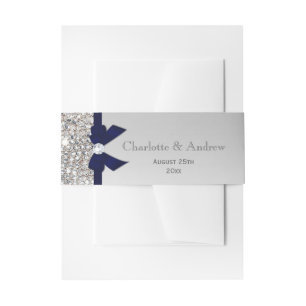 Personalised Navy Bow & Diamonds Wedding Invitation Belly Band