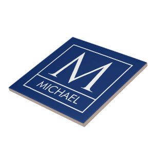 Personalised Navy Ceramic Tile with Initial & Name