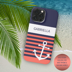 Personalised Navy Dark Blue White Orange Stripes iPhone 16 Pro Max Case
