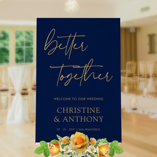 Personalised Navy & Gold Better Together Wedding Acrylic Sign (Personalized Navy & Gold Better Together Wedding Acrylic Sign)