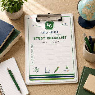 Personalised Navy Green Science School Cover Clipboard