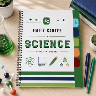 Personalised Navy Green Science School Cover Notebook