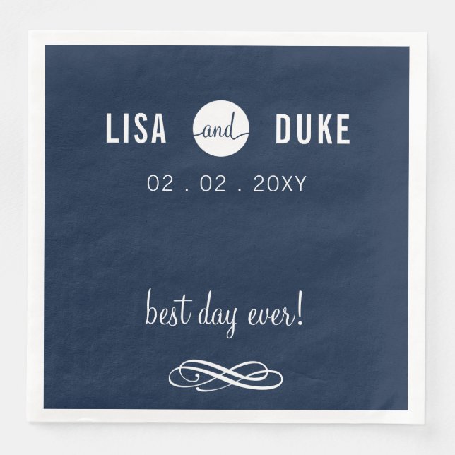 Personalised Navy Modern Wedding Napkins (Front)