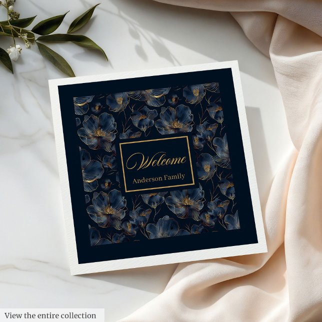 Personalised Navy Napkins Chic Gold Flower Gift (Personalized Navy Napkins Chic Gold Flower Gift)