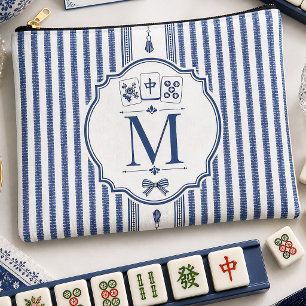 Personalised Navy Seersucker Mahjong Tile Bag