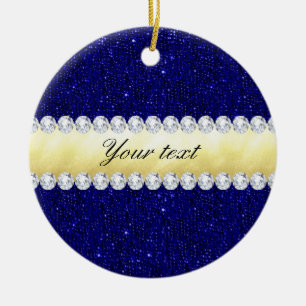 Personalised Navy Sequins, Gold, Diamonds Ceramic Tree Decoration