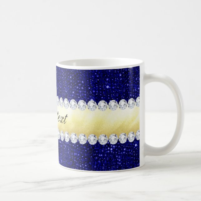 Personalised Navy Sequins, Gold, Diamonds Coffee Mug (Right)