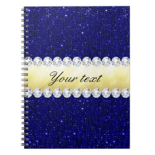 Personalised Navy Sequins, Gold, Diamonds Notebook