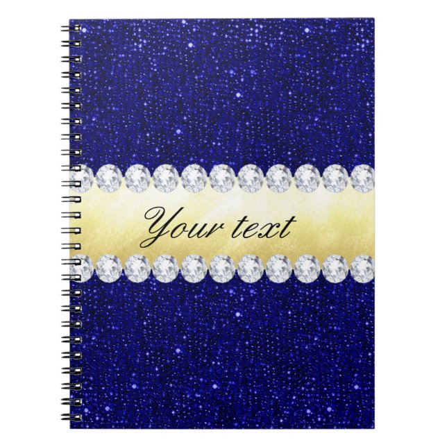Personalised Navy Sequins, Gold, Diamonds Notebook (Front)