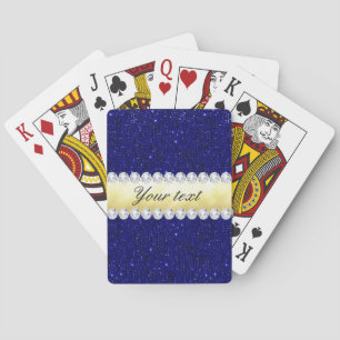 Personalised Navy Sequins, Gold, Diamonds Playing Cards