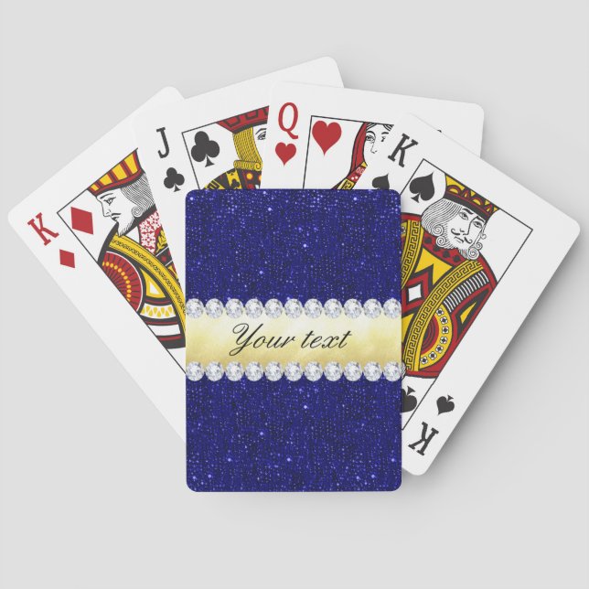 Personalised Navy Sequins, Gold, Diamonds Playing Cards (Back)