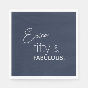 Personalised Navy & Silver fifty & FABULOUS Napkin