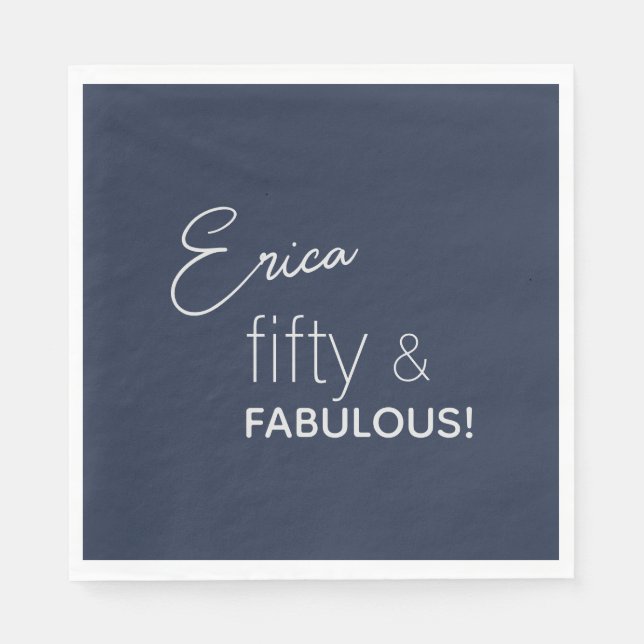 Personalised Navy & Silver fifty & FABULOUS Napkin (Front)