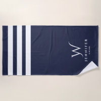 Personalised Navy stripes Beach Towel