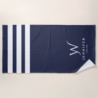Personalised Navy stripes Beach Towel