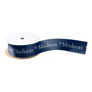 Personalised navy white custom name text pattern satin ribbon