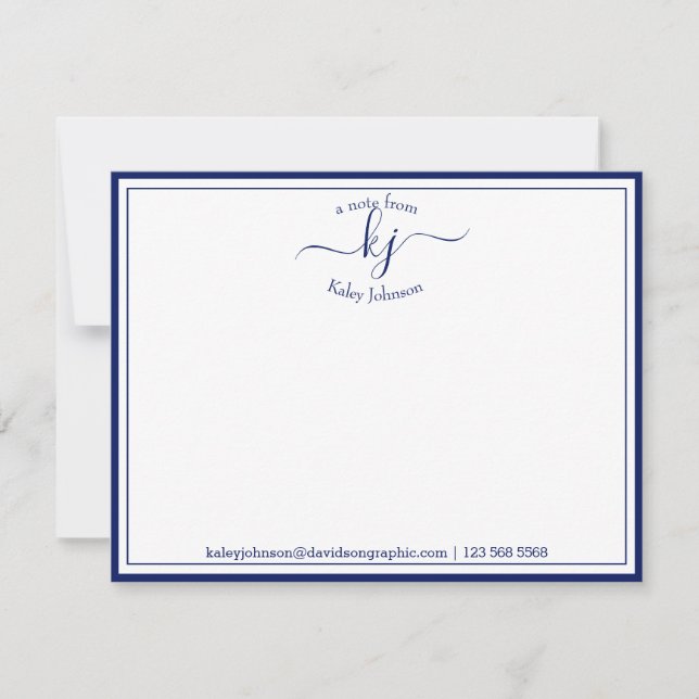 Personalised Navy White From The Desk Of Note Card (Front)