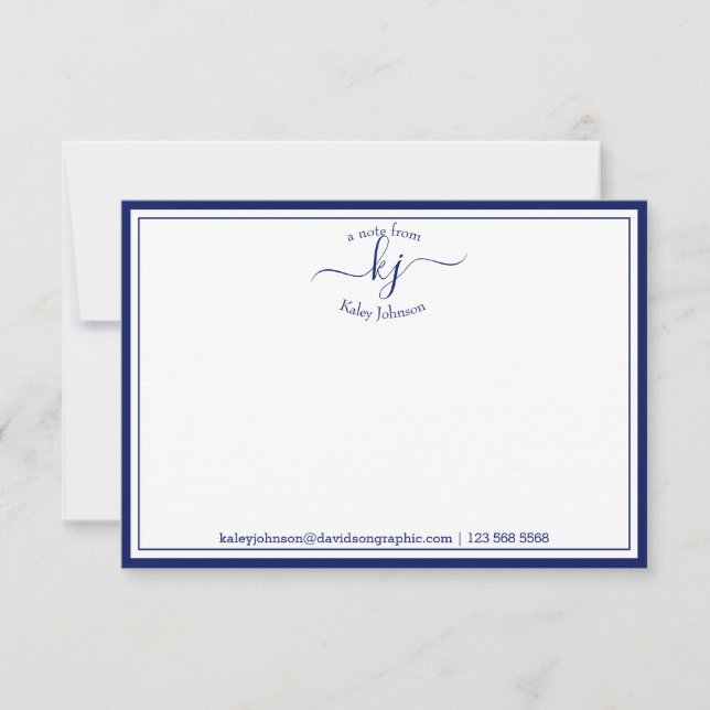 Personalised Navy White From The Desk Of Note Card (Front)