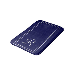 Personalised Navy White Striped Monogram Bath Mat