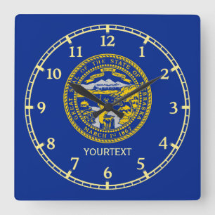 Personalised Nebraska State Flag Design on a Square Wall Clock