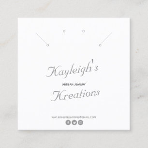Personalised Necklace Earring Display on white Square Business Card