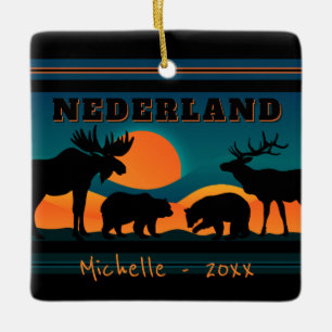 Personalised Nederland, Colorado Sunset Christmas Ceramic Ornament